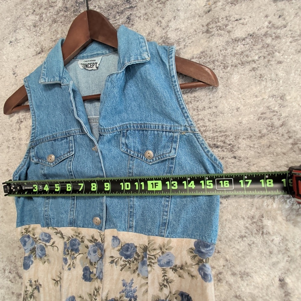 Vintage 90s California Concepts Denim Floral Maxi Dress Cottagecore Western - Picture 10 of 11